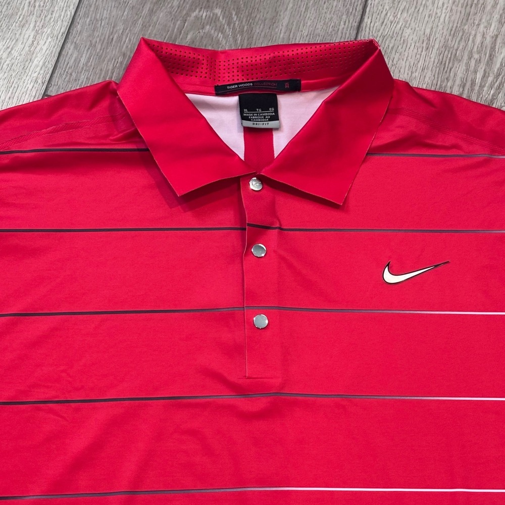 Nike Golf Polo Mens XL Red Tiger Woods Collection Dri-FIT Preppy Athletic Casual
